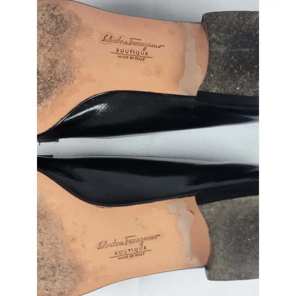 Vintage Salvatore Ferragamo Black Leather Gancini Loafers 5.5 Italy